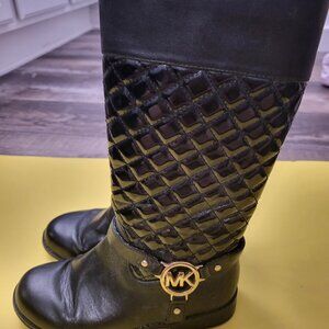 Michael Kors Girls Size 2 Black Faux Leather Quilted Riding Boots